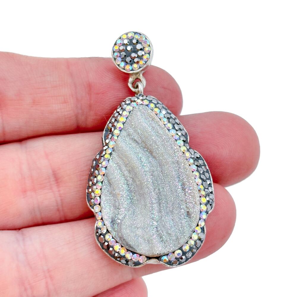 Vintage Sterling Silver 925 Druzy Quartz Crystal Pendant